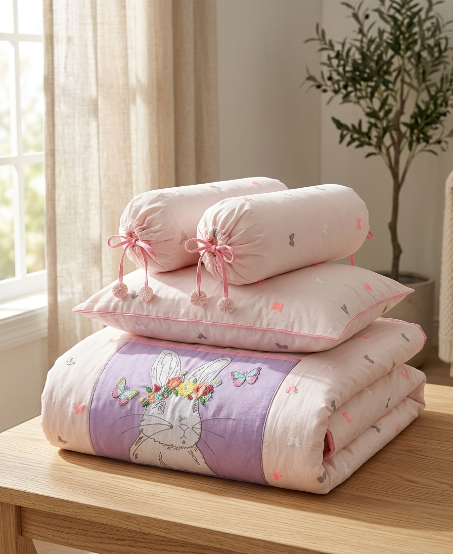 WHIMSY BUNNY ON NEON PINK FLUTTER RAJAI SET