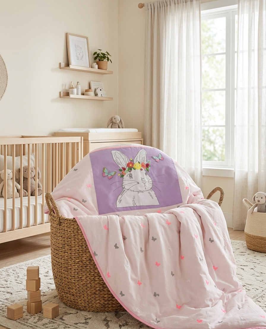 WHIMSY BUNNY ON NEON PINK FLUTTER RAJAI SET